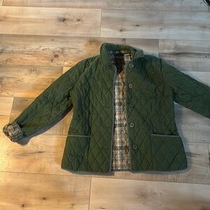 Women’s LL Bean quilted olive green barn coat